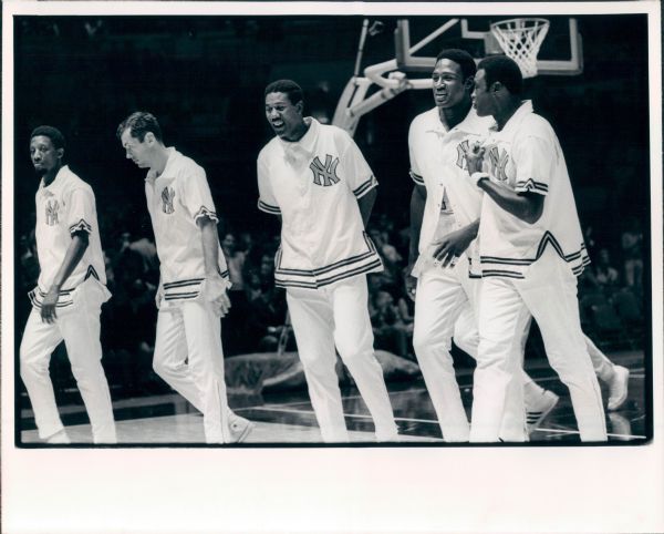1970 New York Knicks Starting Lineup With Bill Bradley & Willis Reed Original Type 1 Photo SPORT Magazine Collection (MEARS Type 1 Photo LOA)