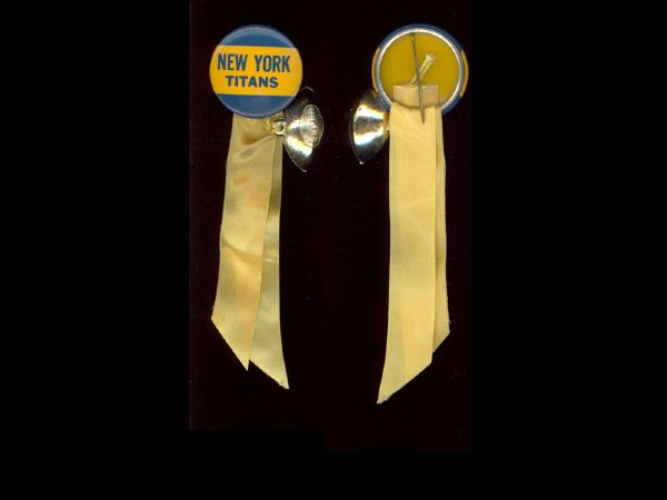 1960-62 New York Titans 1 3/4 celluloid pinback with gold football charm and ribbon
