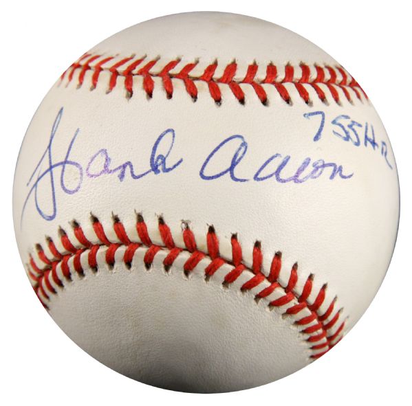 1954-1976 Hank Aaron Milwaukee Braves Atlanta Braves Single Signed Baseball with "755 HR" (JSA)