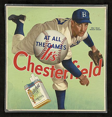 1940s Whit Wyatt Brooklyn Dodgers Chesterfield Cigarettes Advertising Sign
