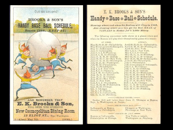 1888 Boston Beaneaters E. K. Brooks and Sons Baseball Schedule Trade Card