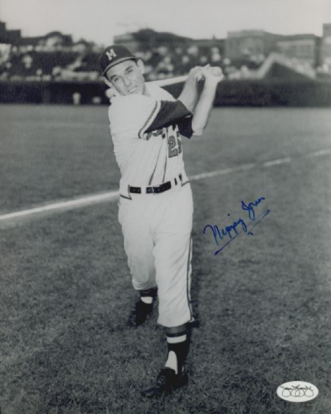 1957 Milwaukee Braves Nippy Jones Autographed 8x10 B/W Photo JSA (d. 1995)