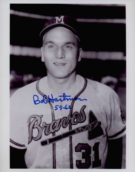 1959 Milwaukee Braves Bob Hartman Autographed 8x10 B/W Photo (JSA)
