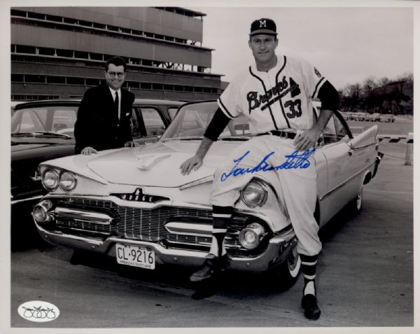 1953-63 Milwaukee Braves Lew Burdette Autographed 8x10 B/W Photo JSA (d. 2007)