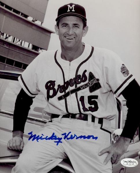 1959 Milwaukee Braves Mickey Vernon Autographed 8x10 B/W Photo (JSA)