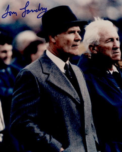 1960-88 Dallas Cowboys Head Coach Tom Landry Autographed 8x10 Color Photo JSA (d. 2000)