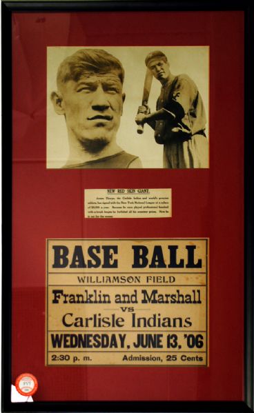 1906 Jim Thorpe Carlisle Indians Baseball Broadside