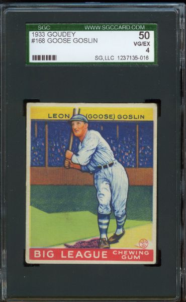 1933 Goudey Senators Goose Goslin #168 SGC 50 VG/EX 4