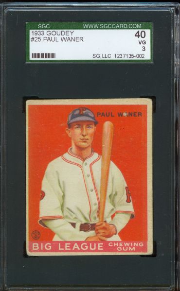 1933 Goudey Pirates Paul Waner #25 SGC 40 VG 3