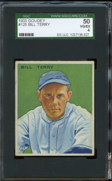 1933 Goudey Giants Bill Terry #125 SGC 50 VG/EX 4