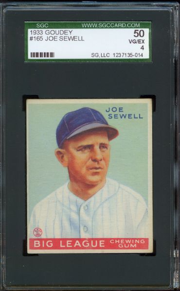 1933 Goudey Yankees Joe Sewell #165 SGC 50 VG/EX 4