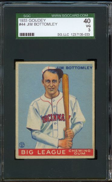 1933 Goudey Reds Jim Bottomley #44 SGC 40 VG 3