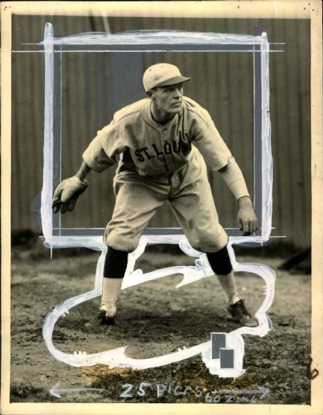 1922 Hub Pruett St. Louis Browns  "The Sporting News Collection Archives" Type A Original 6 1/2" x 8 1/2" Production Art (Sporting News Collection Hologram/MEARS Photo LOA)   