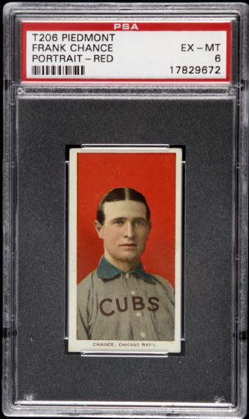 1909 - 11 T206 Frank Chance Chicago Cubs Red Portrait Piedmont Card - PSA EX/MT 6