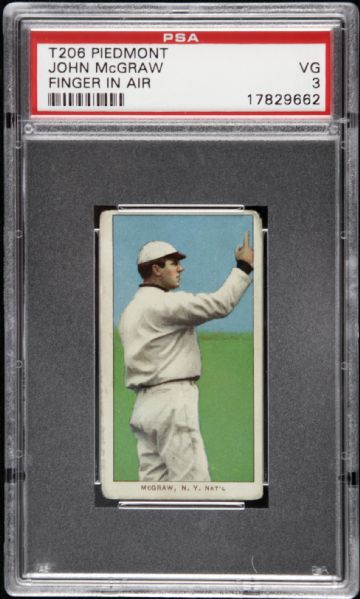 1909 - 11 T206 John McGraw New York Giants Finger in Air Piedmont Back Card - PSA VG 3