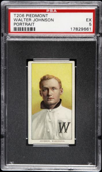 1909 - 11 T206 Walter Johnson Washington Senators Portrait Piedmont Back - PSA EX 5