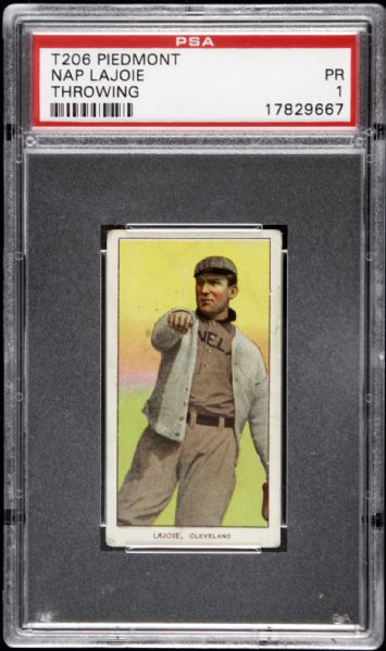 1909 -11 T206 Nap Lajoie Cleveland Naps Throwing  Piedmont Back Card - PSA 1 PR