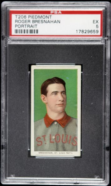 1909 - 11 T206 Roger Bresnahan St. Louis Cardinals Portrait Piedmont Back Card - PSA EX 5