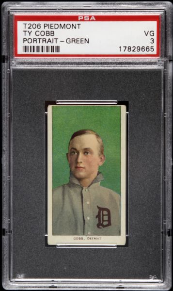 1909 - 11 Ty Cobb Detroit Tigers Green Portrait Piedmont Back Card - PSA VG 3 Rare Variation