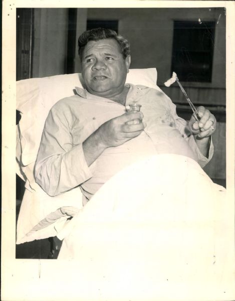 1930s circa Babe Ruth in Hospital "The Sporting News Collection Archives" Original 6.5" x 8.5" Photo (Sporting News Collection Hologram/MEARS Photo LOA)