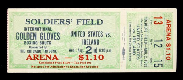 1933 Golden Gloves Ticket - United States vs. Ireland