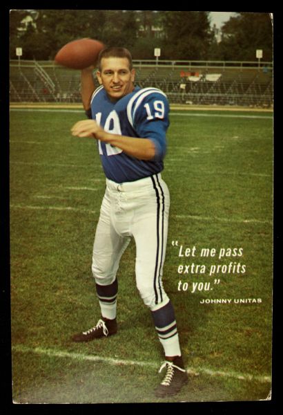 1960s Johnny Unitas Baltimore Colts RARE Oversized Aamco Color Postcard 