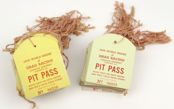 1968 World Series of Drag Racing Pit Pass - Lot of 100