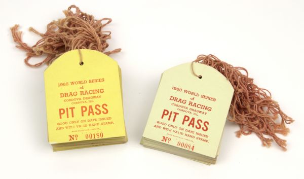 1968 World Series of Drag Racing Pit Pass - Lot of 75