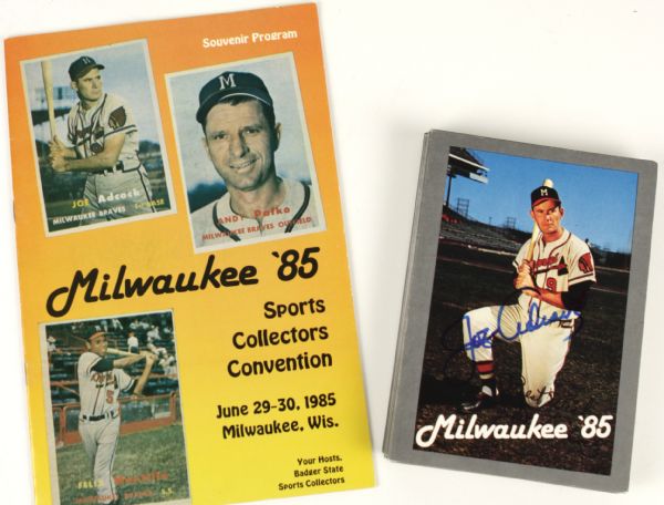 1985 Joe Adcock Braves Great Signed Milwaukee Sports Show Postcard & 51 Unsigned Adcock Postcards (MEARS Auction LOA)