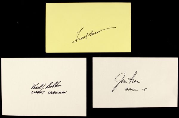 1960s Astronaut Signed Index Card - Lot of 3 with Frank Borman James Irwin and Karol Bobko - JSA  