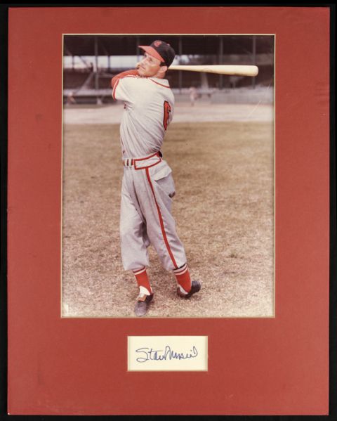 1980s Stan Musial St. Louis Cardinals Signed Postcard and Cut Display - JSA 