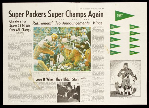 1968 Green Bay Packers Super Bowl II Champs Place Mat - Rare 