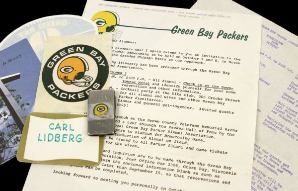 1970-74 Carl Lidberg Green Bay Packers Personal Alumni Weekend Collection With Money Clip & Itinerary