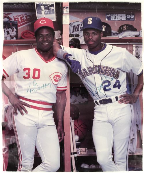 1989-90 Ken Griffey Sr. and Ken Griffey Jr. Signed 16" x 20" Photo & 1989 Ken Griffey Jr. Upper Deck Signed Graded PSA 8 Card