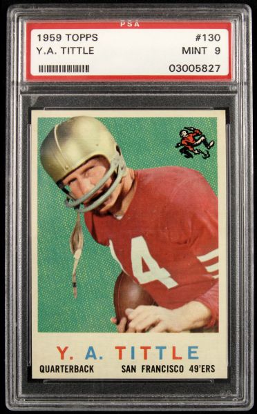 1959 Y.A. Tittle San Francisco 49ers Topps #130 Card - Graded PSA MINT 9 