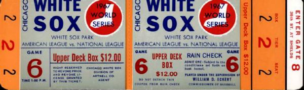 1967 Chicago White Sox World Series Game 2 Phantom Full Ticket 