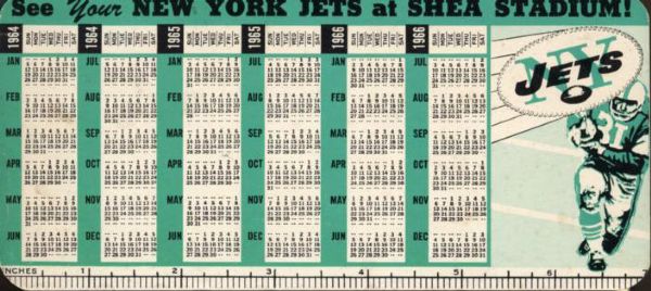 1964 New York Jets Team Schedule Card 