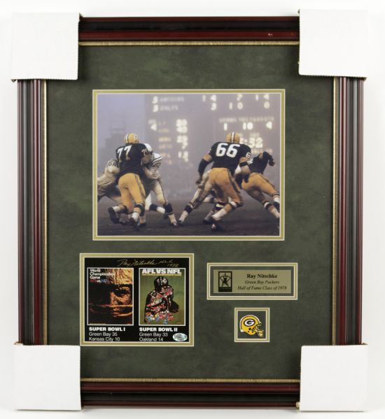 1990s Ray Nitschke Green Bay Packers Signed Card Display - JSA 