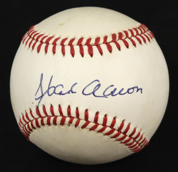 1990s Hank Aaron Milwaukee Braves Single Signed OAL (Brown) Baseball - JSA 