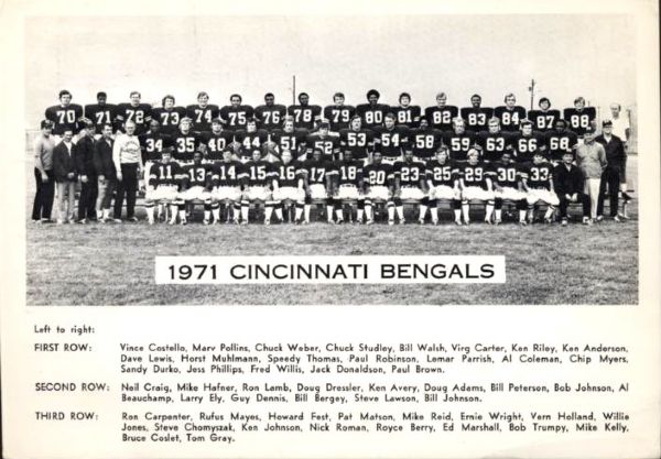 1971 Cincinnati Bengals 7" x 5" Postcard w/Young Bill Walsh & Paul Brown
