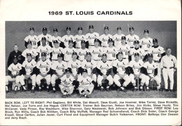 1969 St. Louis Cardinals 7" x 5" Team Photo Postcard 