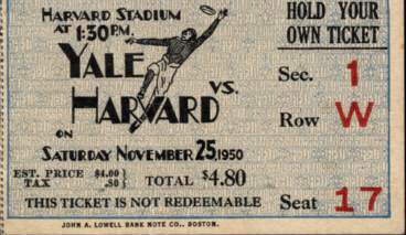 1950 Yale vs. Harvard Ticket Stub 