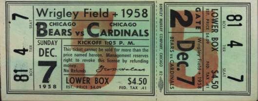 1958 Chicago Bears vs. Chicago Cardinals Full Ticket 