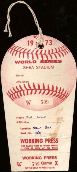1973 World Series Press Pass As vs. Mets