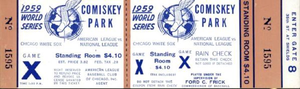 1959 Chicago White Sox World Series Full Ticket 