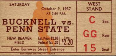 1937 Bucknell vs. Penn State Ticket Stub 