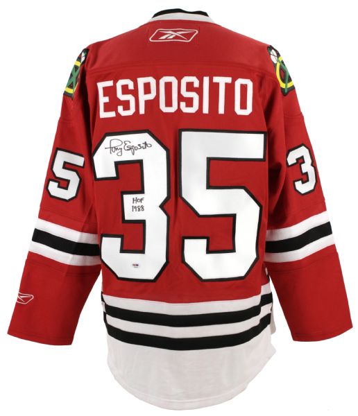 2000s Tony Esposito Chicago Blackhawks Signed Authentic Jersey With Inscription (PSA/DNA) 