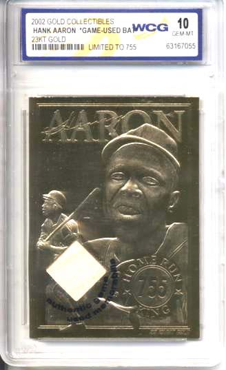 2002 Baseball Sluggers Memorabilia Cards (2) Barry Bonds & (2) Hank Aaron 