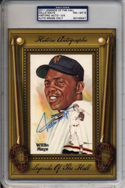 2011 Willie Mays San Francisco Giants Legends of the Hall Signed Perez Steele Card Limited to 3/4 - PSA Encapsulated