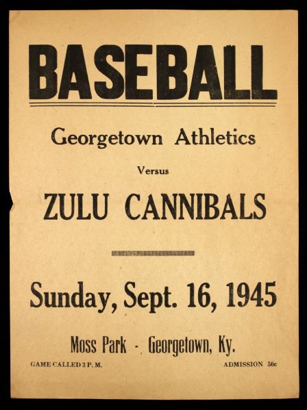 1945 Georgetown Athletics vs. Zulu Cannibals Exhibition Game 8 3/4" x 12" Promotional 